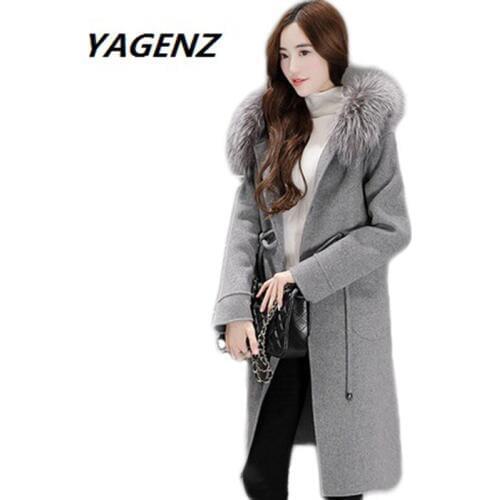 Women long double woolen coat long sleeve loose overcoat with hooded outerwear female winter autumn trench coats plus size Xnxee