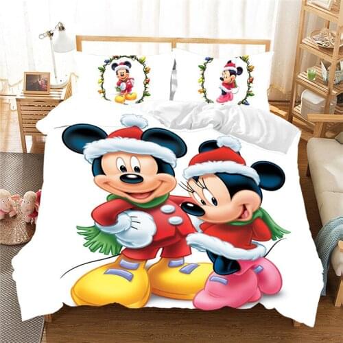 Disney Christmas Bedding Mickey Minnie Goofy Cartoon Duvet Quilt Cover Pillowcase Bed Cover Children Christmas Bedroom Decor