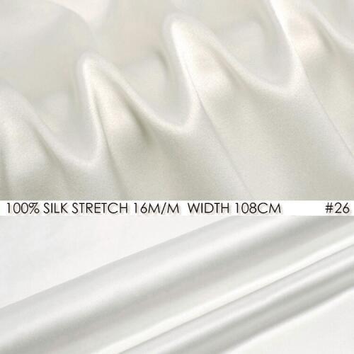SILK STRETCH SATIN Fabric 108cm width 16momme/95% Pure Silk Fabric+5% Spandex Natural White fabric for Wedding Party Dress NO 26