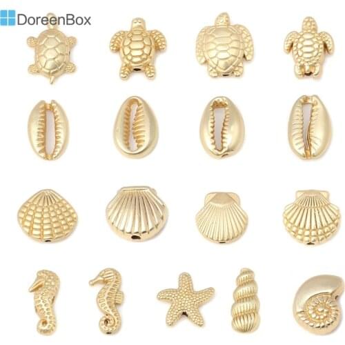 Doreen Box Ocean Jewelry Beads Zinc Alloy Sea Turtle Conch Star Fish Animal Matt Gold Color Accessories for DIY Jewelry, 10 PCs