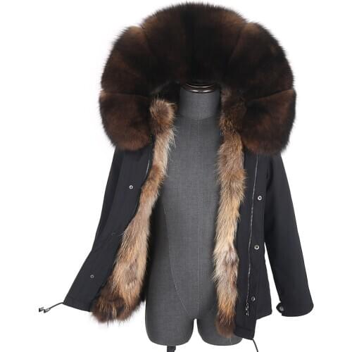 Real Fox Fur Coat Natural Raccoon Fur Outerwear Hood Streetwear Detachable Army Green Waterproof Short Parka Winter Men Jacket