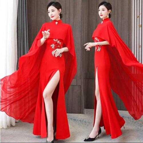 Improve Chinese Cheongsam Cloak Style Women Long Dress Embroidery Qipao