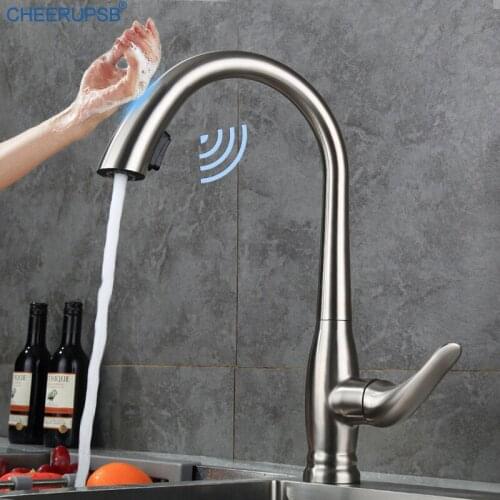 Kitchen Sink Smart Sense Faucet Hot Cold Water Mixer Automatic Sensor Crane Brushed Nickel Touch Control Taps Single Hole Faucet