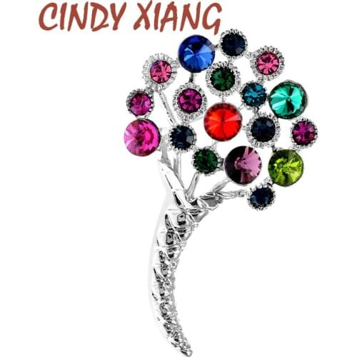 CINDY XIANG Colorful Rhinestone Flower Brooches For Women Vintage Fashion Wedding Jewelry Pin Full Crystal Pins High Quality