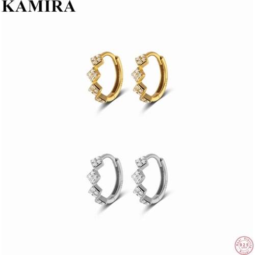 KAMIRA 925 Sterling Silver Fashion Cuban Ear Buckle CZ Bling Zircon Round Hoop Earrings for Women Teen Party Gothic Jewelry Gift