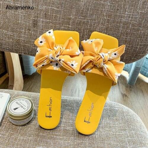 Women Slippers Summer Casual Slides Beach Shoes Ladies Indoor Slippers Bohemia Floral Bow Flip Flops Sandals indoor