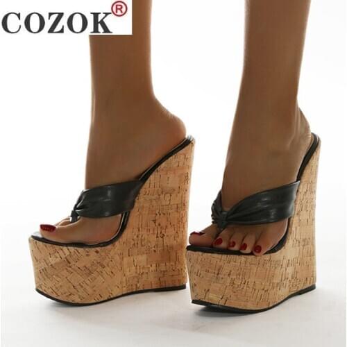 2021 New Wedges Platform Ladies Slippers Summer Sexy Flip Flops Super High Heels Mules Shoes Women Sandals Black Size 35-42