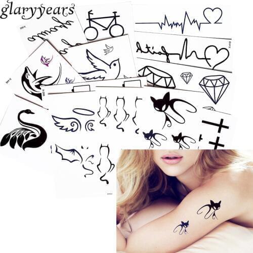 1 Piece Beauty Black Picture Pattern Body Temporary Tattoo Neck Chest Art Decal Heart Dolphin Tattoo Sticker Beach Party Fashion