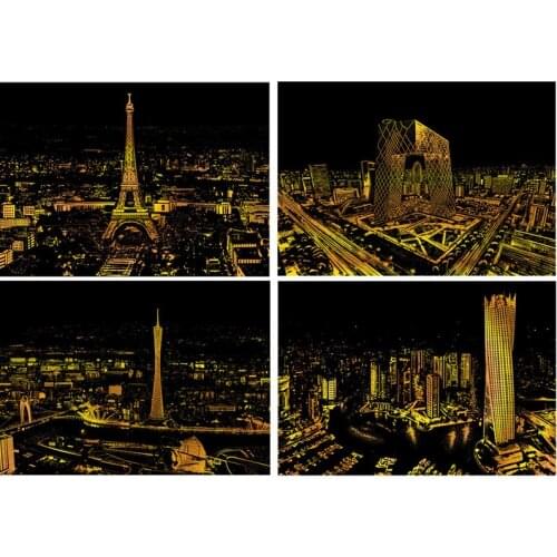 4Pcs 41*28cm City Magic Scratch Art Crafts Scraping Paintings decorative Paper Adult kids decompression toy Creative DIY scraper