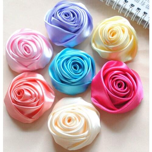 10Pcs/Lot Handmade DIA 5.5Cm Fabric Satin Rose Flowers Artificial Flower DIY For Bridal Bridesmaid Wedding Bouquet Accessoires