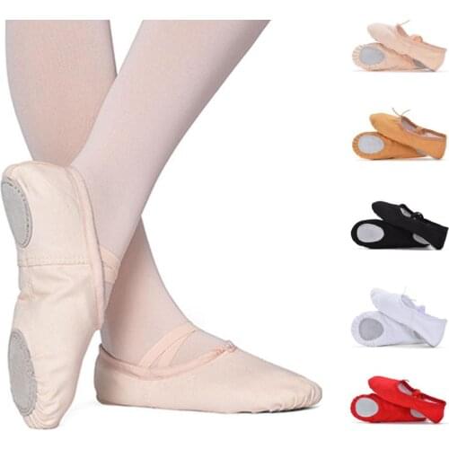 Cotton Confort Canvas Ballet Dance Shoes Split Sole Cross Strap Children Adults Girls Boys Women Men Pink Black Tan White Red