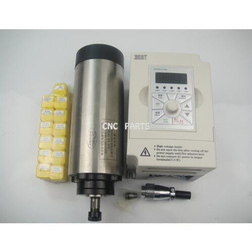 CNC milling spindle ER11 air cooling 1.5KW spindle with 4 pieces bearing + 13 pieces ER11 collet+ 1 piece 1.5kw inverter