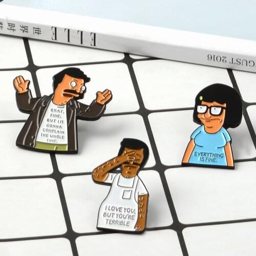 SECONDS Enamel Pin I Love You Bob Complaining Brooch Shirt Collar Everything Fine Badge for Bag Lapel Jewelry Gift for Friends