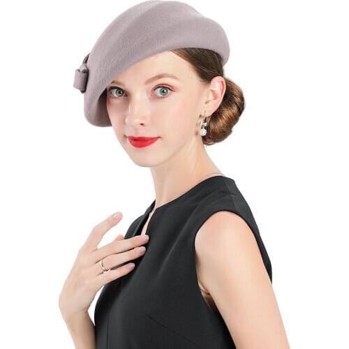 New Fascinator Wool Felt Hat Beret Women Femme Fashion British Style Girls Beret Cap Lady Pink Winter Church Hats Walking Caps