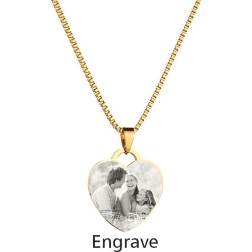 Pictures Engrave Image Pendant Necklace Personality Customized JewelryNecklace Heart Stainless Steel For Family Lover Gift