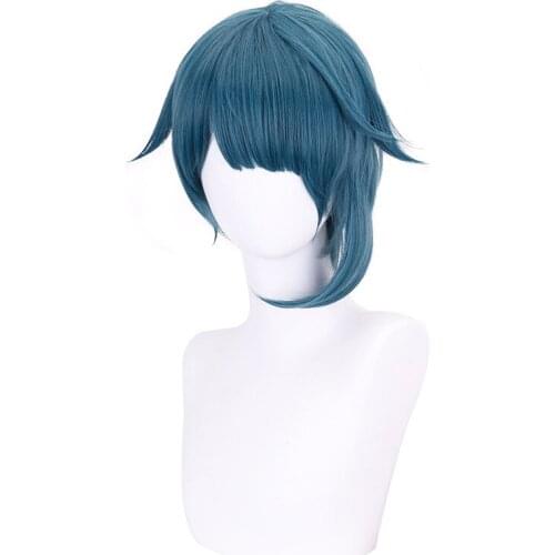 Genshin Impact Xingqiu Xing Qiu Cosplay Wig Blue Short Heat Resistant Synthetic Hair Adult Men Women Halloween Cosplay