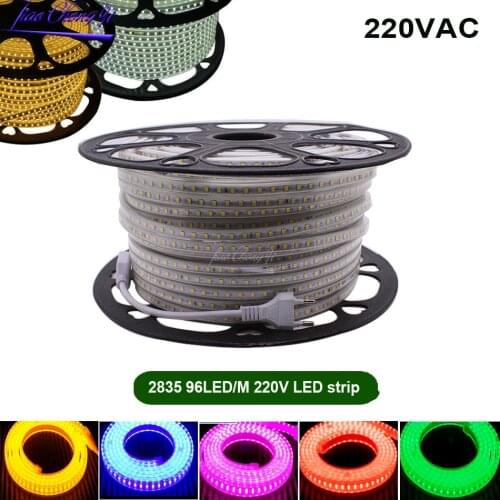 AC220V Flexible LED Strip SMD 2835 High Brightness 96LEDs/m LED Ribbon Light IP67 Waterproof Red Green Blue white Pink light