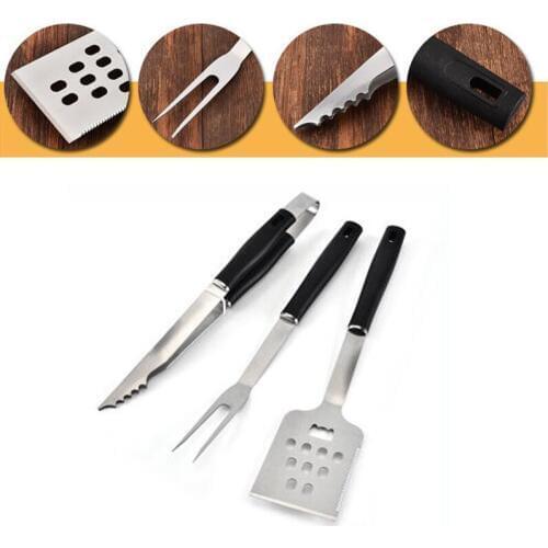 Barbecue Tools BBQ Spatula, Tongs, Fork Roast Meat Set Party Barbecue Grill Tong Set Stainless Steel Spatula Bottle Opener 3pcs
