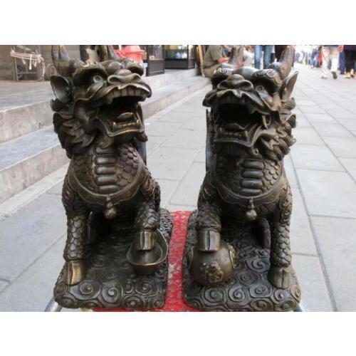 Chinese Feng Shui Bronze Wealth PiXiu Foo Dog Guardian Lion Beast kylin Statue