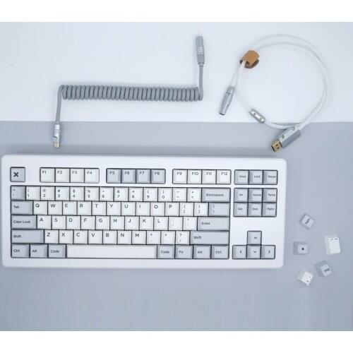 GeekCable Hand-made Customized Keyboard Data Spiral Line Rear Aviation Plug Gray White for Mechanical Keyboard Type-C Mini Micro