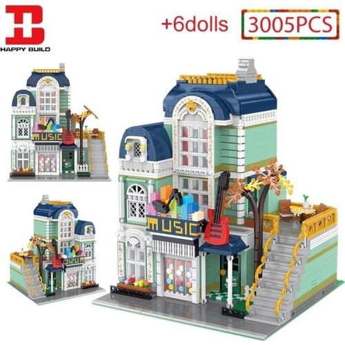 City Street View Musical Instrument Store Architecture Building Blocks Friends Vocal House Figures Bricks Toy for Children Gifts