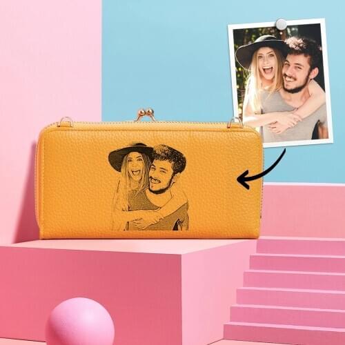 Custom Photo wallet Engraved Crossbody Bag Phone Bag Fashion PU Lychee Pattern Diagonal Shoulder Small Bag Womens Long Wallet