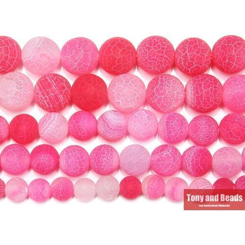 Natural Stone Frost Crab Magenta Agates Round Loose Beads 6 8 10 12MM Pick Size For Jewelry Making