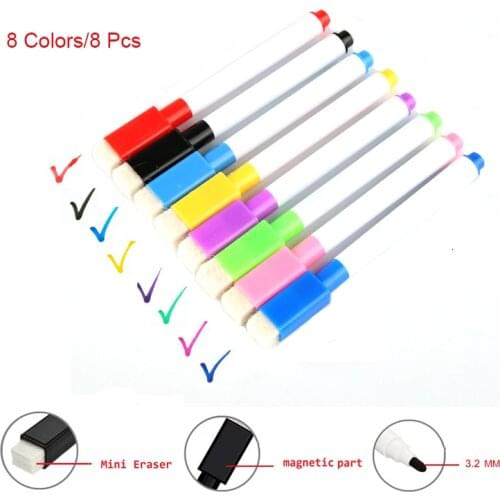 8Pcs Magnetic Whiteboard Pen,Drawing and Recording Magnet Erasable Dry White Board Markers For Office School Supplies