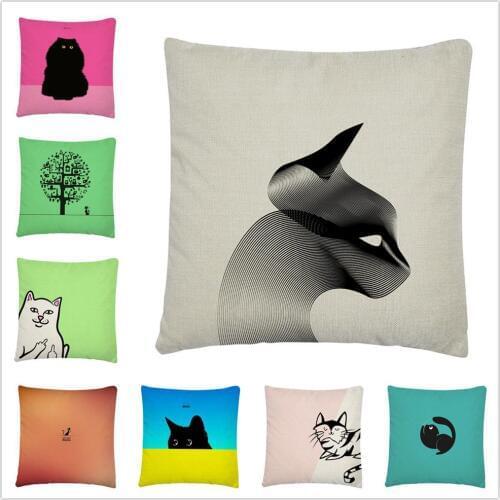 Minimalist Cat pattern Linen Cushion Cover Pillow Case for Home Sofa Car Decor Pillowcase 45X45cm