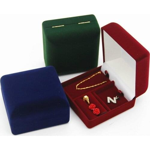 Red/green/blue Velvet 9*9*5.4cm Multifunctional Jewlery Box Ring Pendant Necklace Display Holder Jewelry Organizer Storage Box
