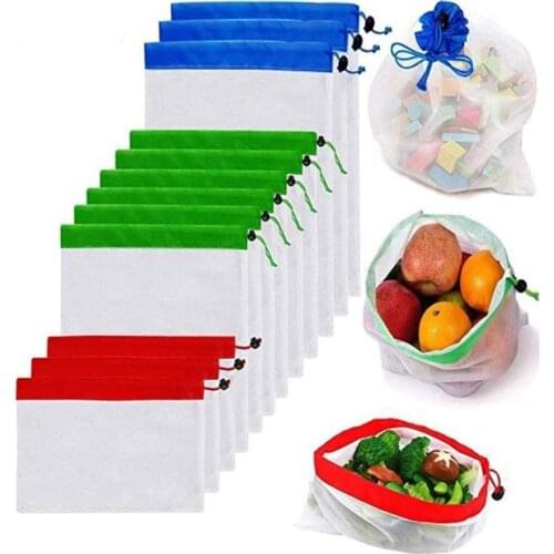 12pcs Reusable Fruit Vegetable Toys Sundries Organizer Storage Bag Mesh Produce Bags Washable Bags for Grocery Shopping Storage