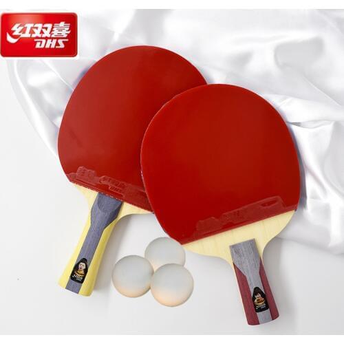 DHS Table Tennis Racket Set 5 Star Professional Game Ping Pong Paddle Long Handle Short Handle with Case +2 Ball