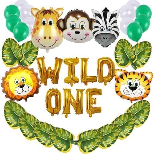 Forest balloon set baby first birthday decorated with wild animal party balloons
