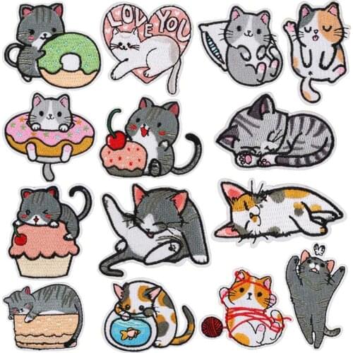 Cartoon Cat Embroidery Patches For Clothing /Backpack DIY Thermal Adhesive Patch Cute Cat Iron-On Transfers Embroidery Patches