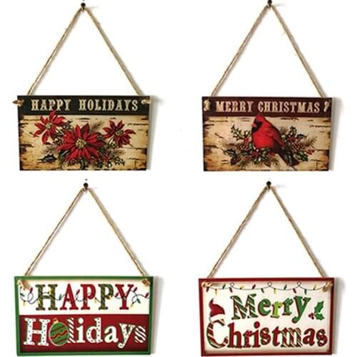 New Year Xmas Tree Decoration Home Wooden Hanging Sign Door Decoration for Christmas Birds Ornament Navidad Gift