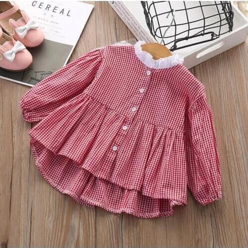 New Baby Girls Blouses Kids Girl Cotton Plaid Shirts Tops Long Sleeve Childrens Casual Doll Style Shirt for Girls Clothes