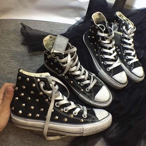 Old rivet canvas shoes orange punk spire retro dirty shoes height help men and women couples casual tide large size 35-46