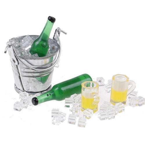 Beer Bottle + Bucket + Ice Cube + Cups Play House Food Furniture Toy 1/12 Scale Doll House Accessories Dollhouse Miniature