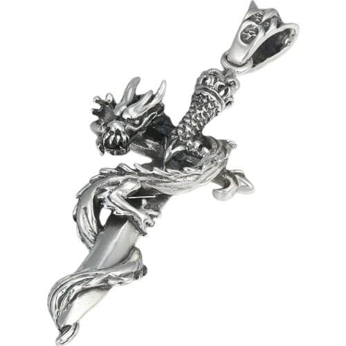 BOCAI S925 sterling Silver pendant Holy sword Coiled dragon Pendant for men 2020 new style fashion thai silver pendant