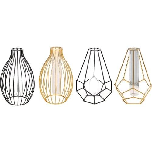 Nordic Simple Flower Stand Iron Frame Vase Flower Rack Bottle Ornaments Hollow Transparent Plant Pot Holder Office Home Decor