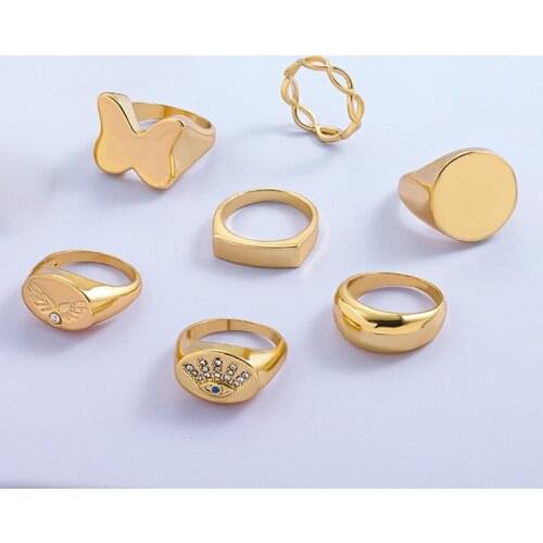 Simple Geometric Round Circle Chunky Rings for Women Vintage Evil Eye Rhinestone Finger Rings Statement Wedding Jewelry Gifts