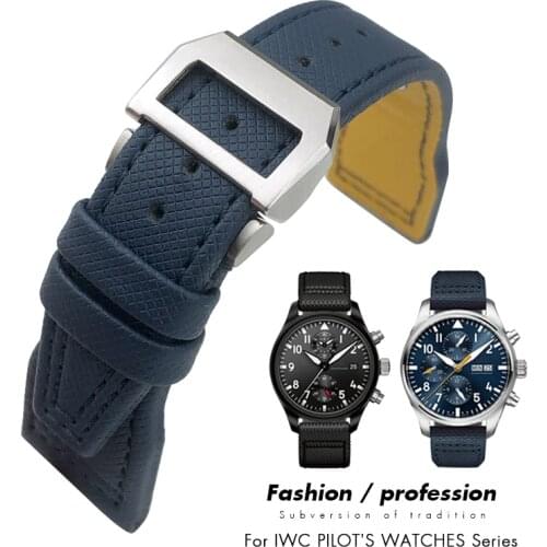 20mm 21mm 22mm Nylon Fiber Leather Watchband Fit for IWC IW377729 IW389001 Big Pilot Watch High Quality Green Blue Black Strap