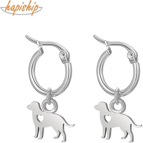 Hapiship 2021 New Fashion Stainless Steel Dog Deer Elephant Penguin Dolphins Hoop Earring For Women Men Everyday Jewelry DJ317