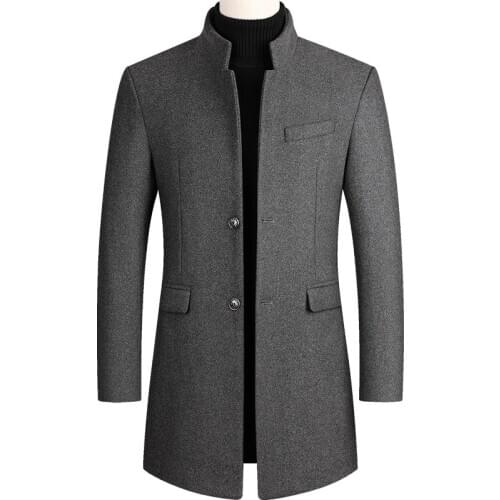 Woolen Blend Coat Autumn Winter Warm Male Mid-Length Windbreaker Jacket Cotton Thick Men Jacket Mens Overcoat