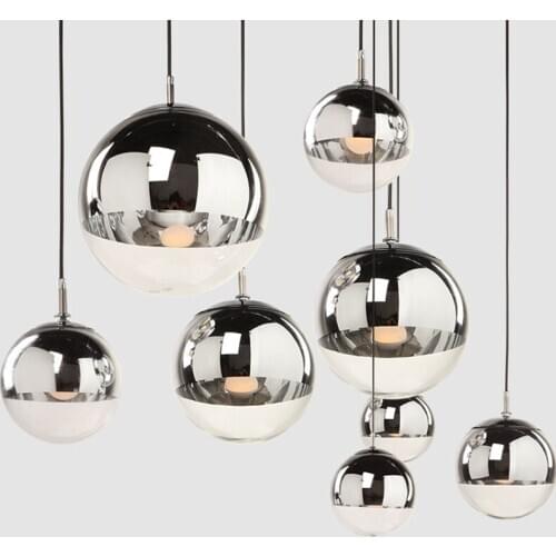 Modern Silver Glass Pendant Light Space Ball Bubble Hanging Lamp Mirror Lights Living Dining Room Kitchen Home Lighting Fixtures