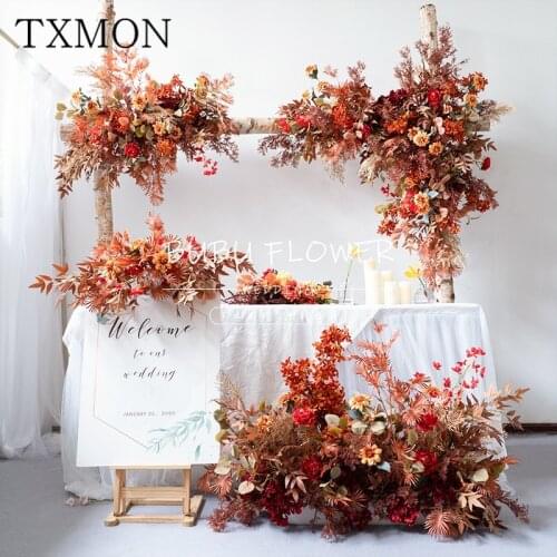 Wedding Simulation Caramel Color Autumn Colors Arch Floral Weddings Hall Background Decoration T Stage Road Lead Flowers Custom