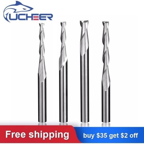 UCHEER 1/5pcs 3.175mm 2 Flute Engraving Bit Tungsten Carbide CNC Milling Cutter Coated CNC End Mill for Woodworking