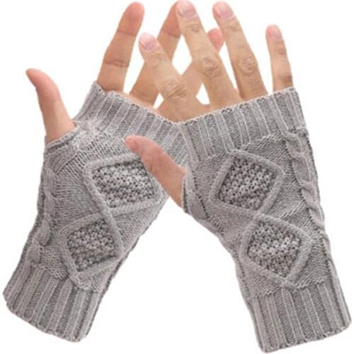 Unisex Knit Twist Half Finger Thicken Warm Cycling Mitten Female Winter Fingerless Rhombic Cuffs Touch Screen Driving Gloves A6