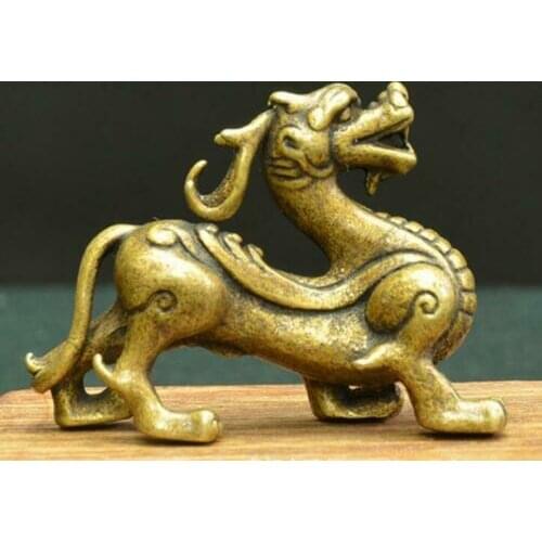 Chinas archaize pure brass mythical wild animal small statue