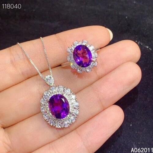 KJJEAXCMY fine jewelry Amethyst 925 sterling silver popular girl pendant necklace chain ring set support test hot selling
